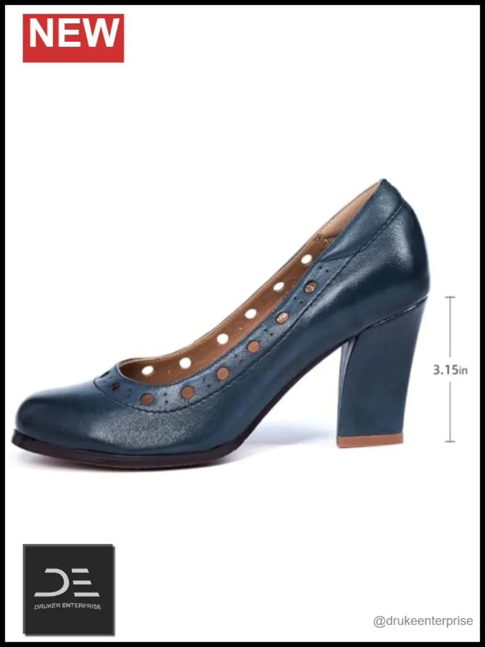 Women's Leather Dress Pumps Chunky High Heel Office Work Shoes